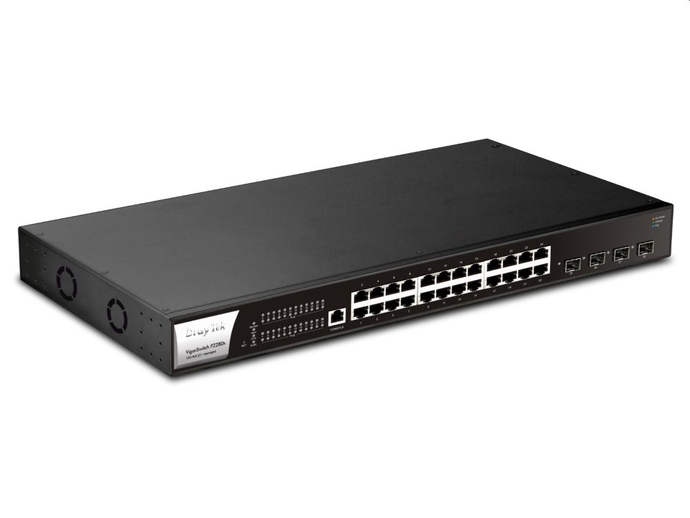 Afbeelding VigorSwitch P2280 24 100/1000Mbps PoE 4 SFP+ (10 Gigabit) poorten, Layer 2+ managed sw