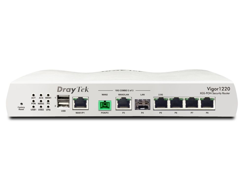 Afbeelding Vigor 1220 XGS-PON router, XGS-PON poort 1x 1Gbe WAN poort, 1x 10GbE WAN/LAN,